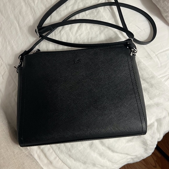 Lo and Sons the Pearl Crossbody Saffiano Leather Black Silver - Picture 1 of 2